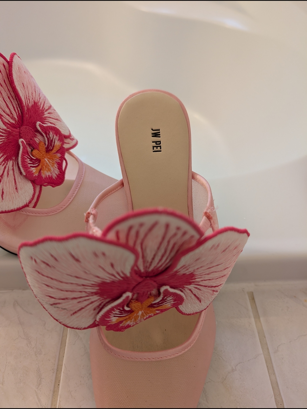 JW PEI Pink Floral Appliqué Pointed-Toe Mules - Picture 2 of 3